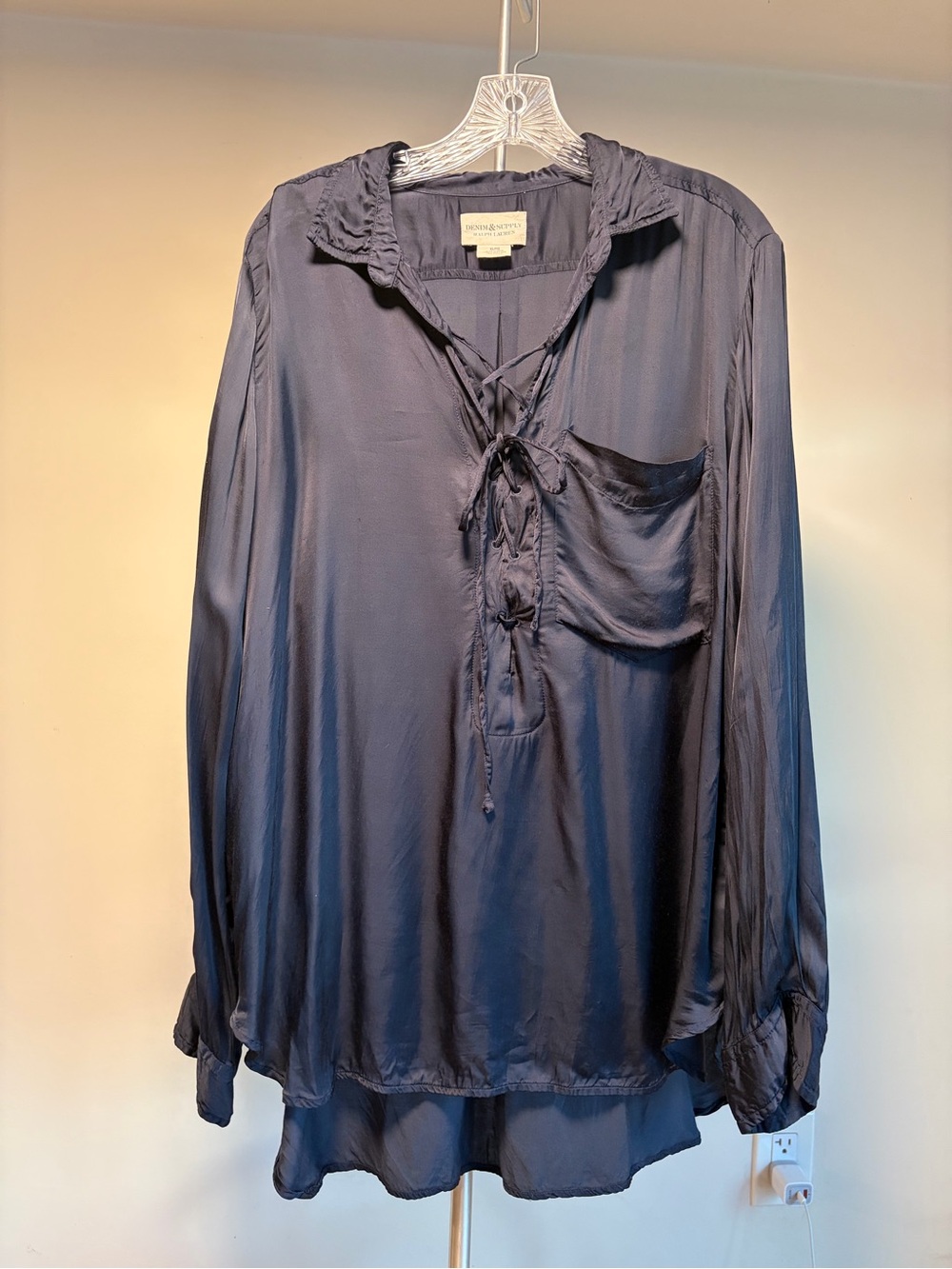 Denim & Supply Ralph Lauren Navy Silk-Like Lace-Up Tunic